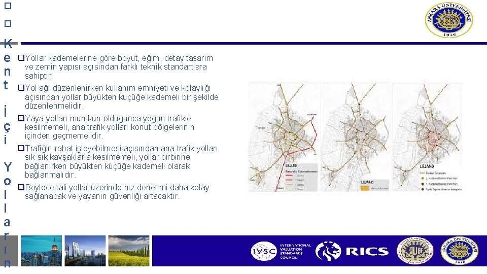 � � K e n t q. Yollar kademelerine göre boyut, eğim, detay tasarım