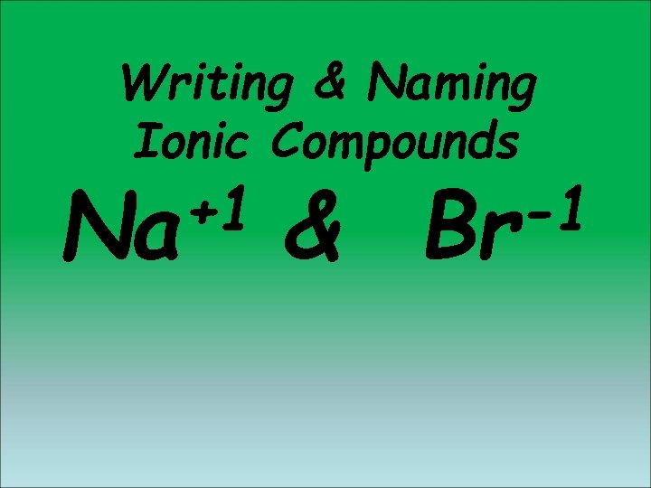 Writing & Naming Ionic Compounds +1 Na & -1 Br Writing & Naming Ionic Compounds +1 Na & -1 Br