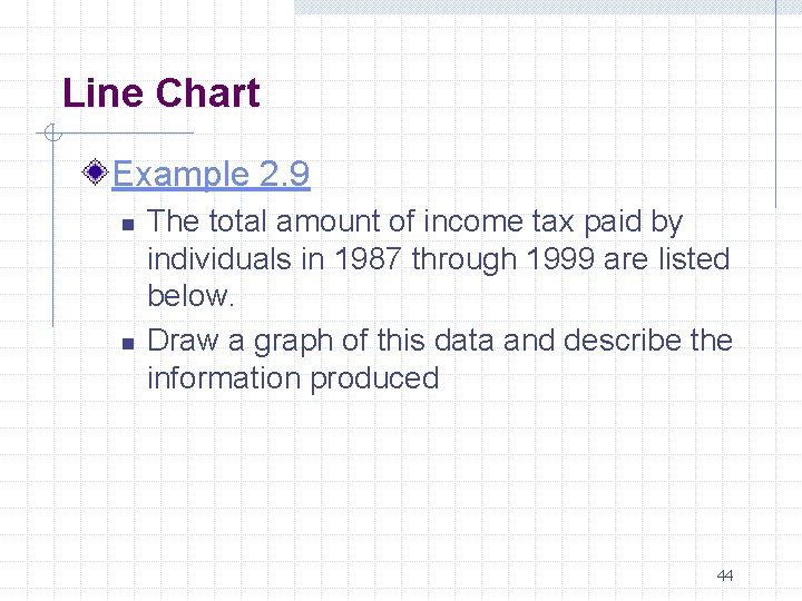 Line Chart Example 2. 9 n n The total amount of income tax paid
