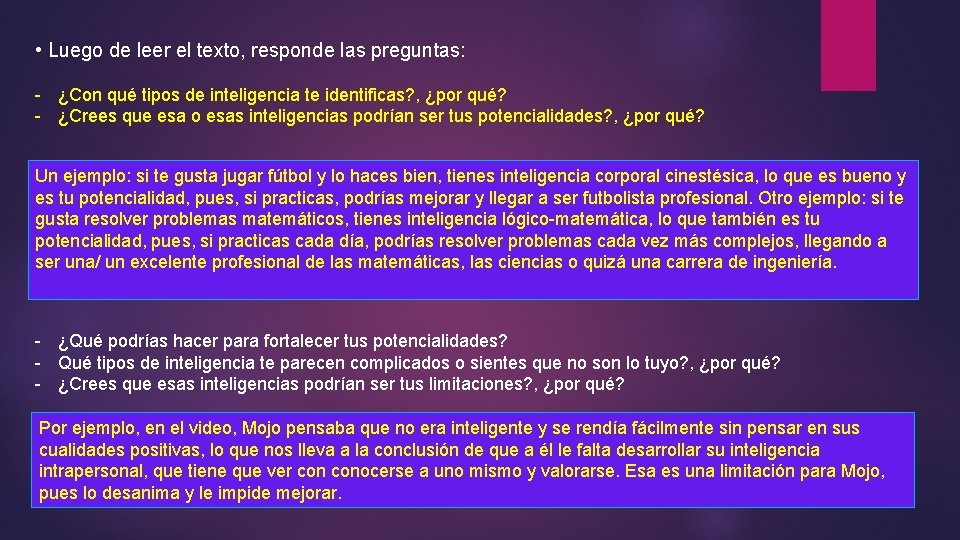  • Luego de leer el texto, responde las preguntas: - ¿Con qué tipos