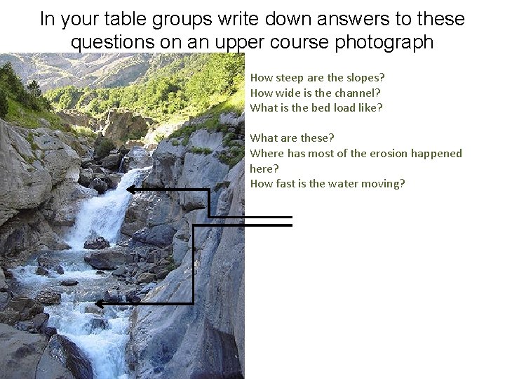 In your table groups write down answers to these questions on an upper course