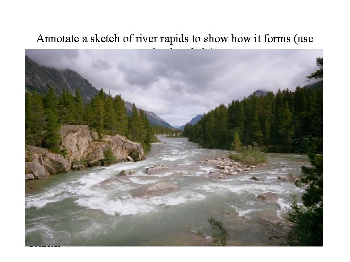 Annotate a sketch of river rapids to show it forms (use text book to