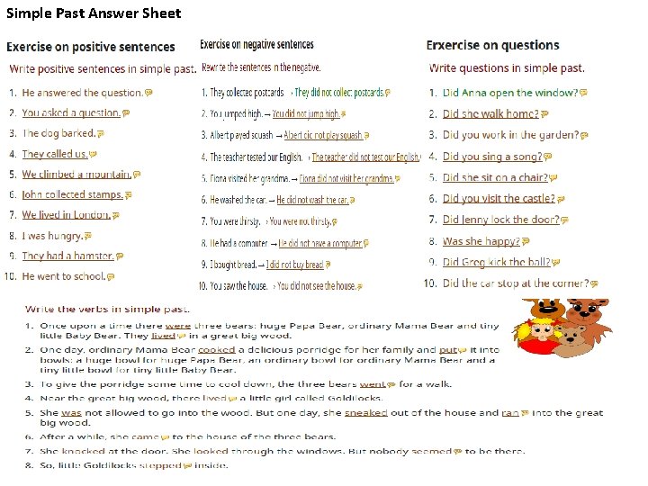 Simple Past Answer Sheet 