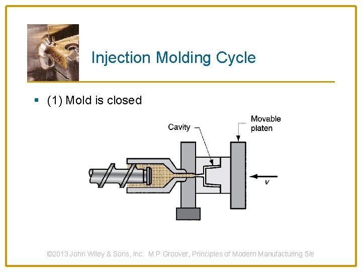 Injection Molding Cycle § (1) Mold is closed © 2013 John Wiley & Sons,
