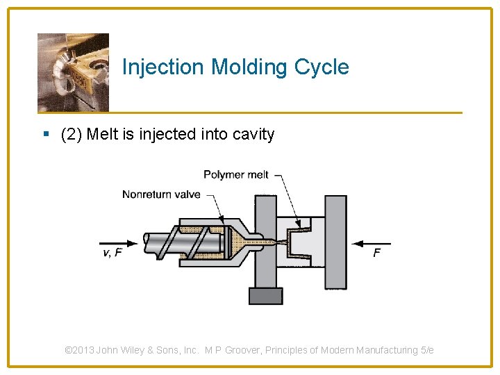 Injection Molding Cycle § (2) Melt is injected into cavity © 2013 John Wiley