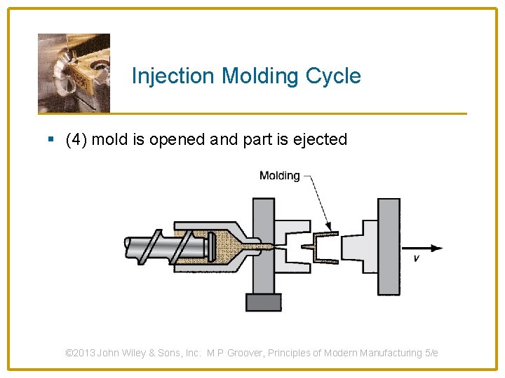 Injection Molding Cycle § (4) mold is opened and part is ejected © 2013