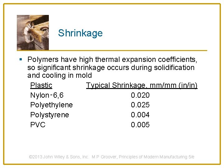 Shrinkage § Polymers have high thermal expansion coefficients, so significant shrinkage occurs during solidification