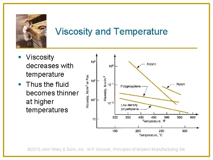 Viscosity and Temperature § Viscosity decreases with temperature § Thus the fluid becomes thinner