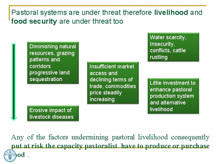 Pastoral systems are under threat therefore livelihood and food security are under threat too