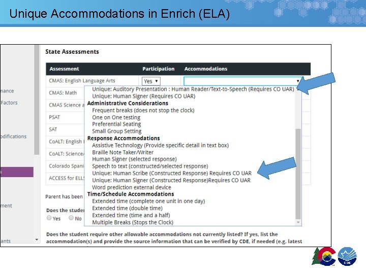 Unique Accommodations in Enrich (ELA) 
