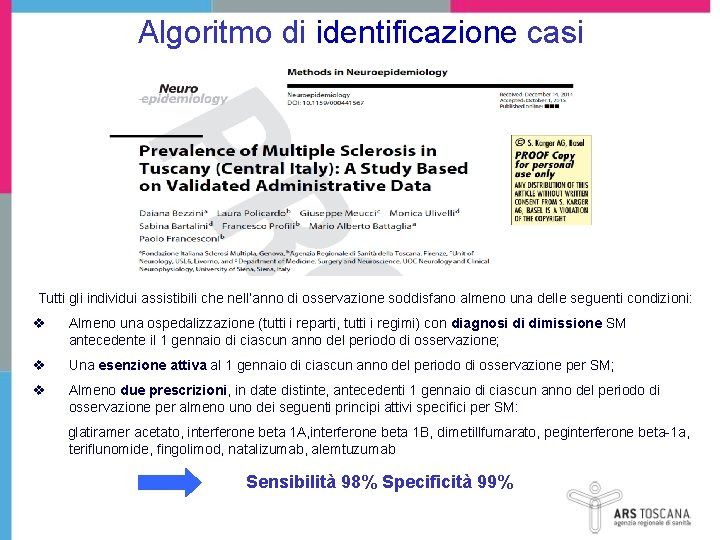 Algoritmo di identificazione casi Tutti gli individui assistibili che nell’anno di osservazione soddisfano almeno