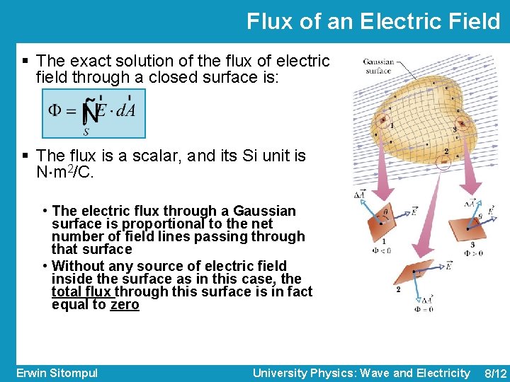 Flux of an Electric Field § The exact solution of the flux of electric