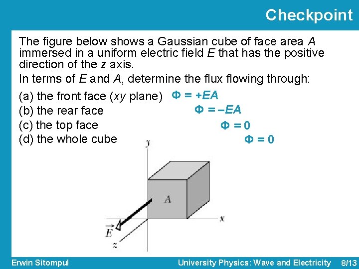 Checkpoint The figure below shows a Gaussian cube of face area A immersed in