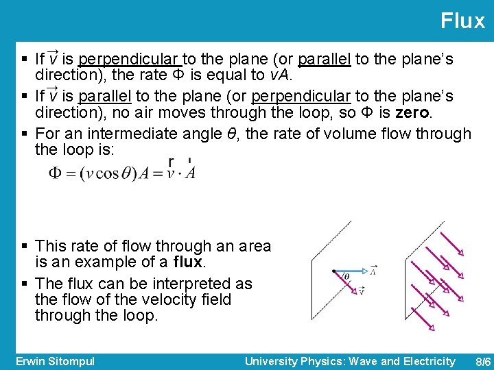 Flux → § If v is perpendicular to the plane (or parallel to the