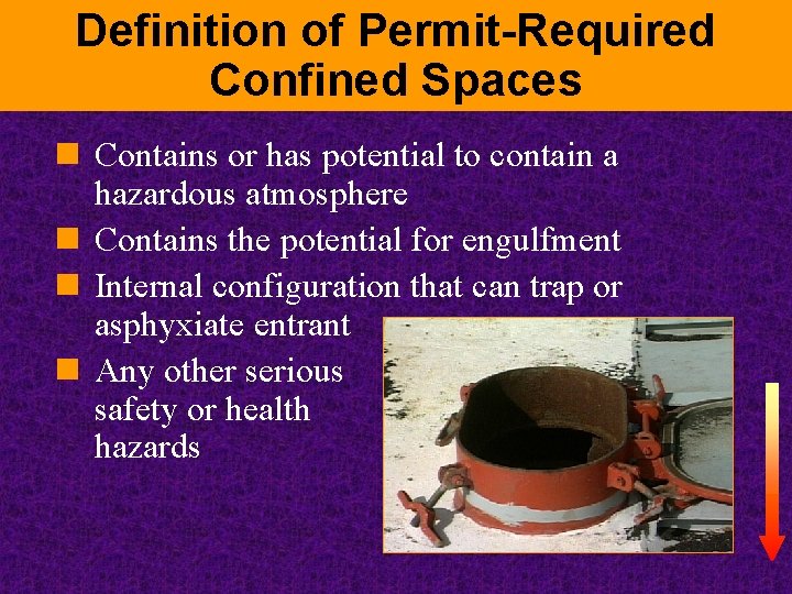 Definition of Permit-Required Confined Spaces n Contains or has potential to contain a hazardous