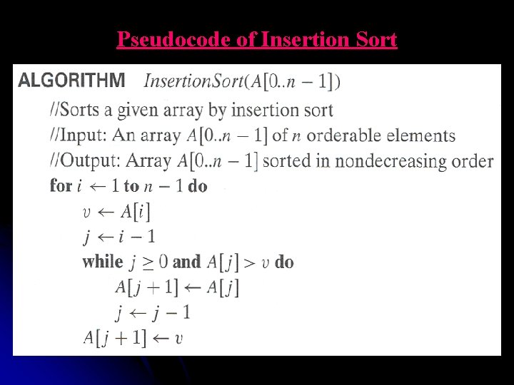 Pseudocode of Insertion Sort 