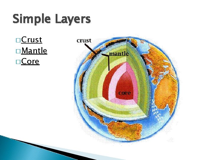 Simple Layers � Crust � Mantle � Core 