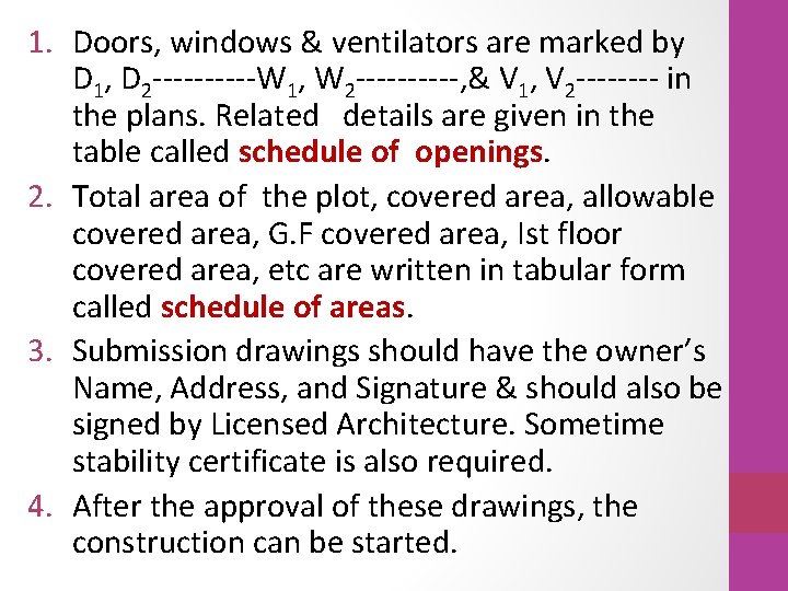 1. Doors, windows & ventilators are marked by D 1, D 2 -----W 1,