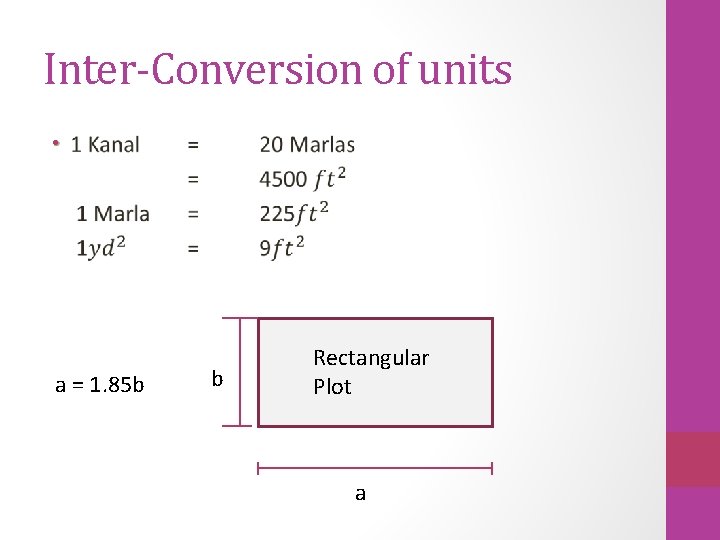 Inter-Conversion of units • a = 1. 85 b b Rectangular Plot a 