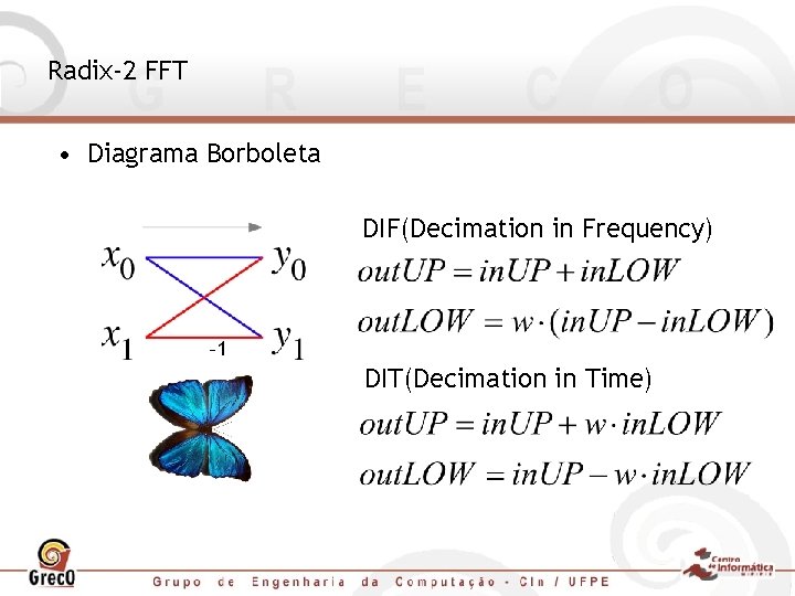 Radix-2 FFT • Diagrama Borboleta DIF(Decimation in Frequency) DIT(Decimation in Time) 