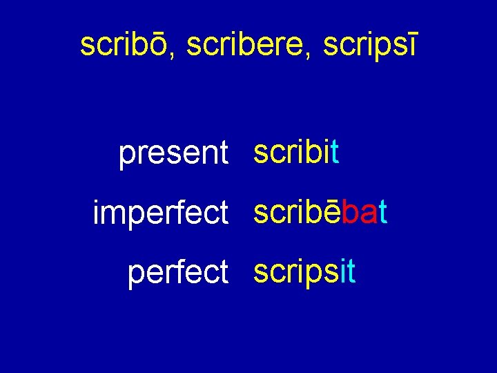 scribō, scribere, scripsī present scribit imperfect scribēbat perfect scripsit 