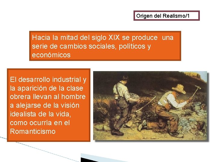Origen del Realismo/1 Hacia la mitad del siglo XIX se produce una serie de