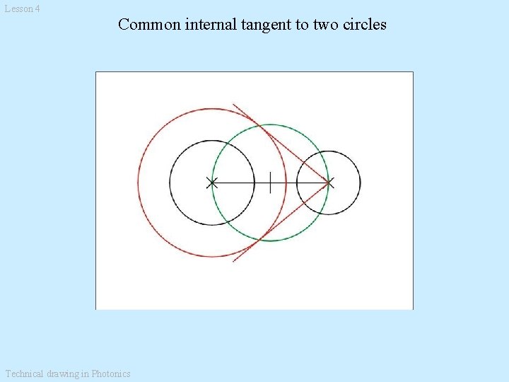 Lesson 4 Common internal tangent to two circles Technical drawing in Photonics 