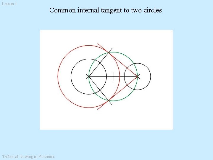 Lesson 4 Common internal tangent to two circles Technical drawing in Photonics 