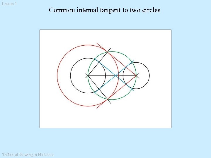 Lesson 4 Common internal tangent to two circles Technical drawing in Photonics 