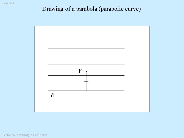 Lesson 4 Drawing of a parabola (parabolic curve) F d Technical drawing in Photonics