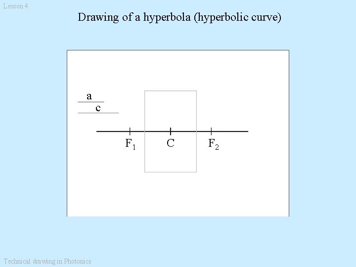 Lesson 4 Drawing of a hyperbola (hyperbolic curve) a c F 1 Technical drawing
