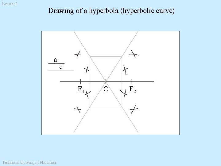 Lesson 4 Drawing of a hyperbola (hyperbolic curve) a c F 1 Technical drawing