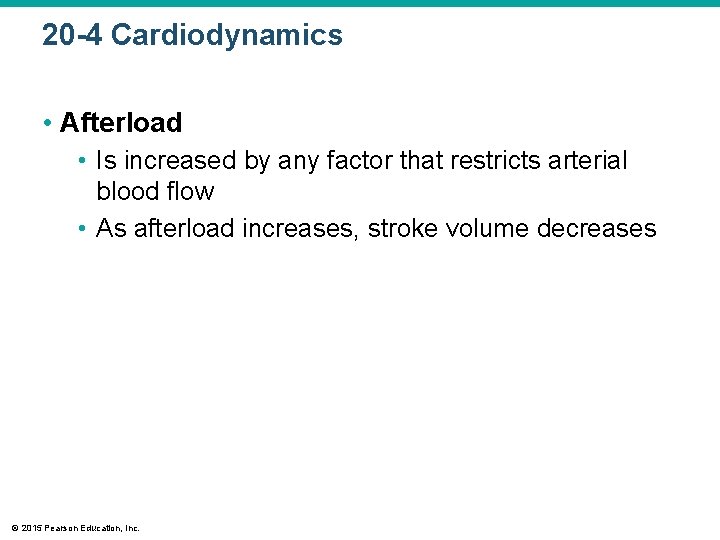 20 -4 Cardiodynamics • Afterload • Is increased by any factor that restricts arterial