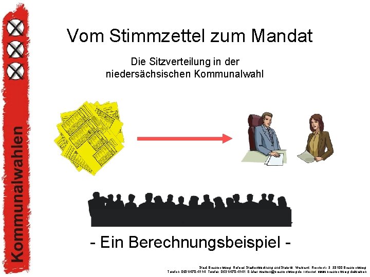 Vom Stimmzettel zum Mandat Die Sitzverteilung in der niedersächsischen Kommunalwahl - Ein Berechnungsbeispiel Stadt