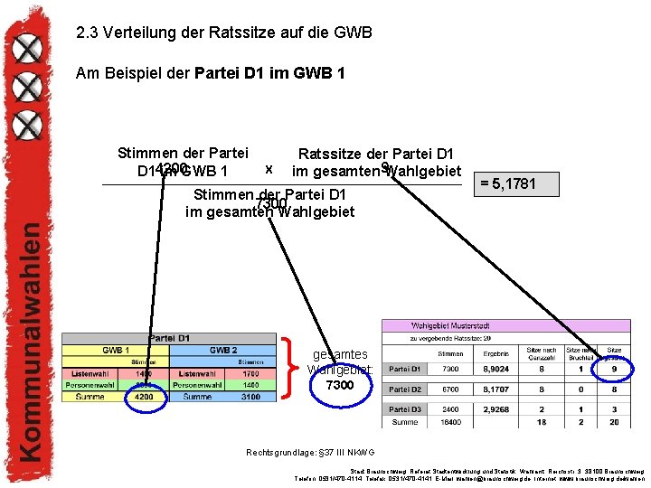 2. 3 Verteilung der Ratssitze auf die GWB Am Beispiel der Partei D 1