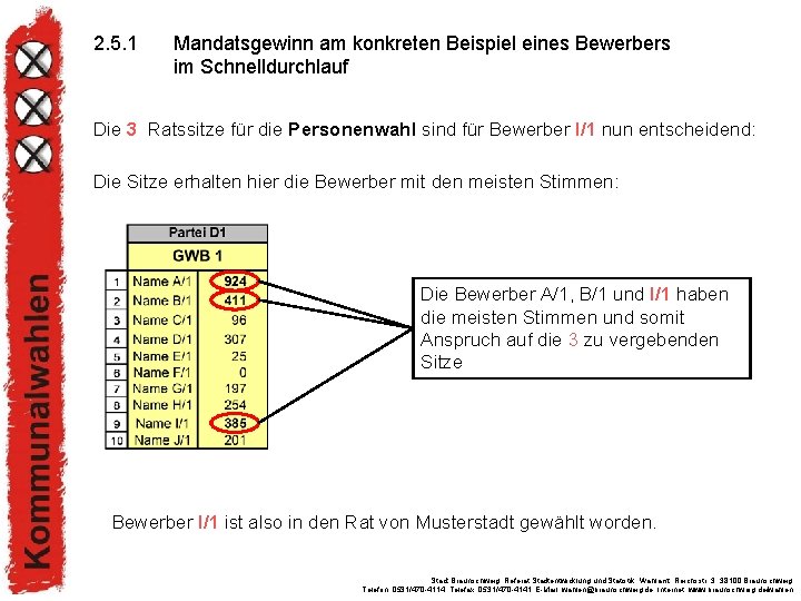 2. 5. 1 Mandatsgewinn am konkreten Beispiel eines Bewerbers im Schnelldurchlauf Die 3 Ratssitze