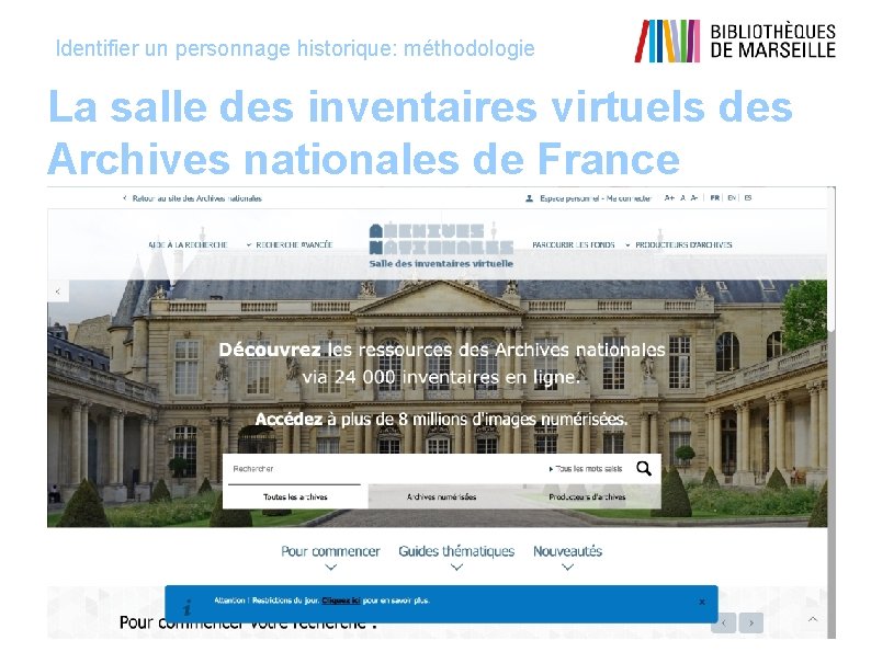 Identifier un personnage historique: méthodologie La salle des inventaires virtuels des Archives nationales de