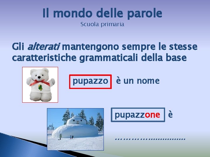 Il mondo delle parole Scuola primaria Gli alterati mantengono sempre le stesse caratteristiche grammaticali