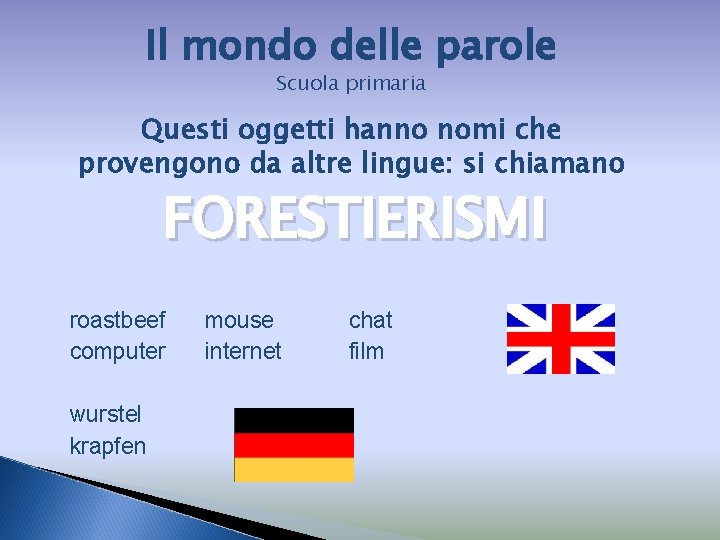 Il mondo delle parole Scuola primaria Questi oggetti hanno nomi che provengono da altre