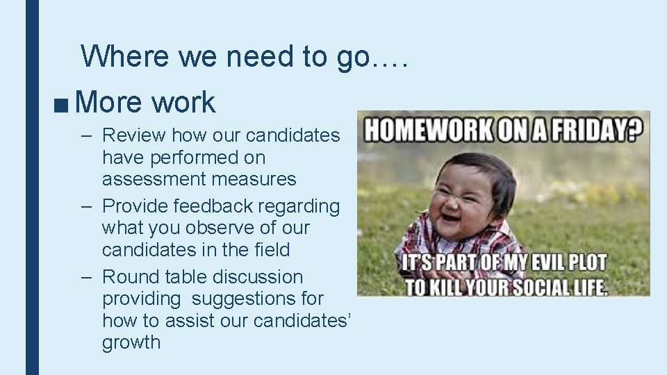 Where we need to go…. ■ More work – Review how our candidates have