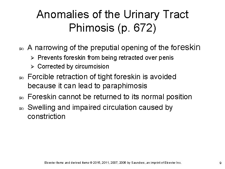 Anomalies of the Urinary Tract Phimosis (p. 672) A narrowing of the preputial opening Anomalies of the Urinary Tract Phimosis (p. 672) A narrowing of the preputial opening