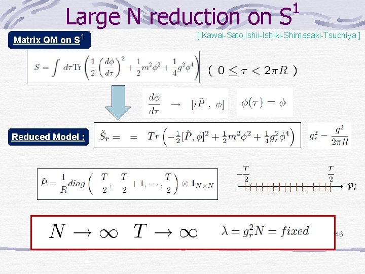 Large N reduction on S Matrix QM on S 1 1 [ Kawai-Sato, Ishii-Ishiki-Shimasaki-Tsuchiya