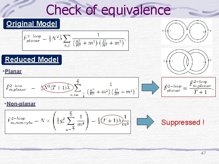 Check of equivalence Original Model Reduced Model ・Planar ・Non-planar Suppressed ! 47 