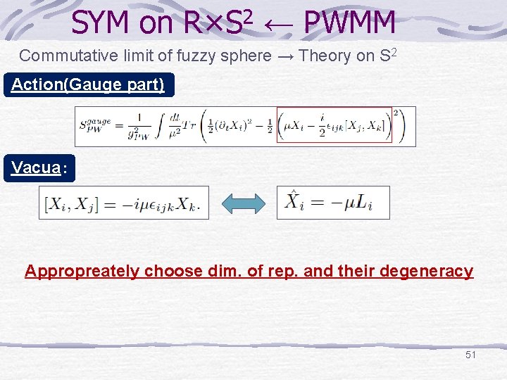 SYM on R×S 2 ← PWMM Commutative limit of fuzzy sphere → Theory on
