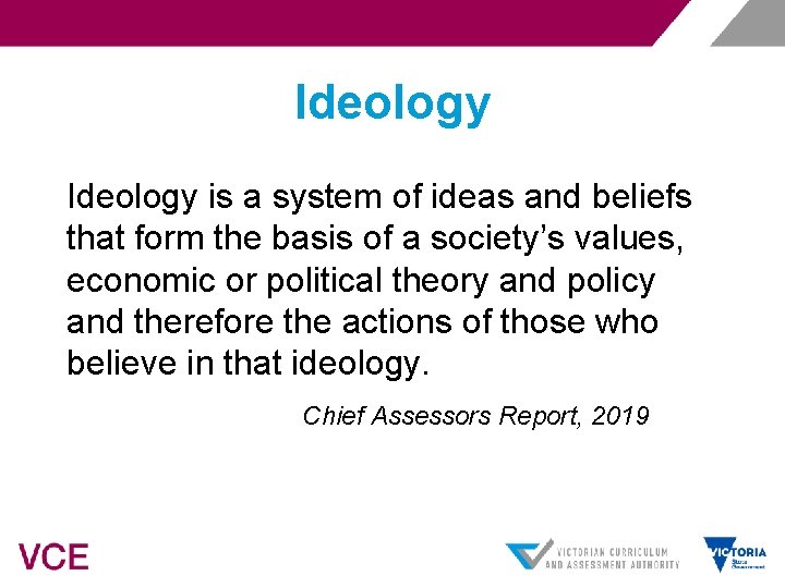 Ideology is a system of ideas and beliefs that form the basis of a