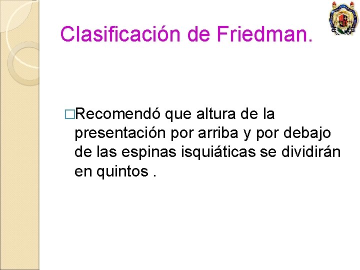 Clasificación de Friedman. �Recomendó que altura de la presentación por arriba y por debajo