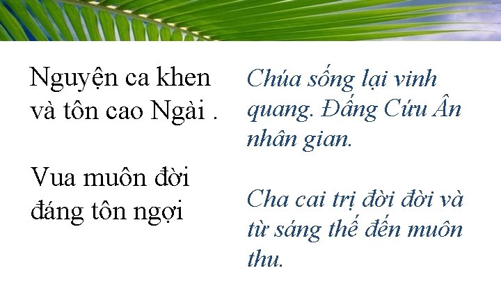 Nguyện ca khen và tôn cao Ngài. Vua muôn đời đáng tôn ngợi Chúa