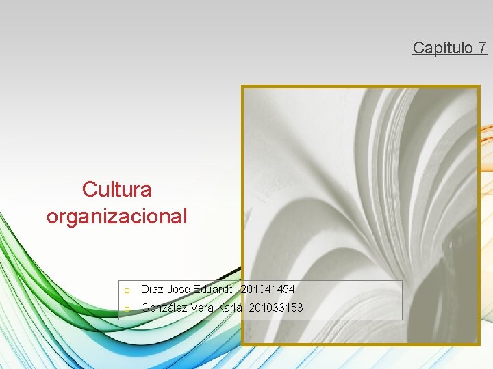 Capítulo 7 Cultura organizacional Díaz José Eduardo 201041454 González Vera Karla 201033153 