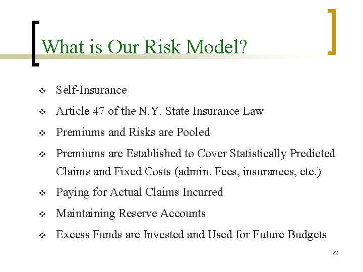 What is Our Risk Model? v Self-Insurance v Article 47 of the N. Y.