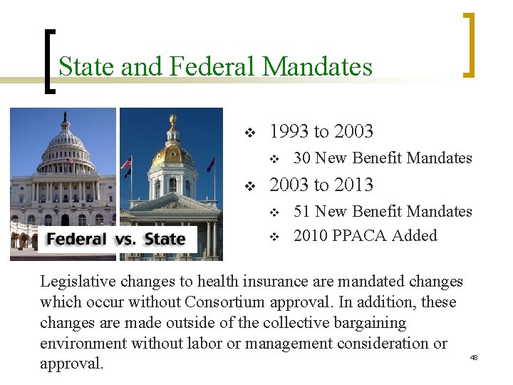 State and Federal Mandates v 1993 to 2003 v v 30 New Benefit Mandates